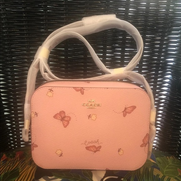 mini camera bolsa with butterfly print coach